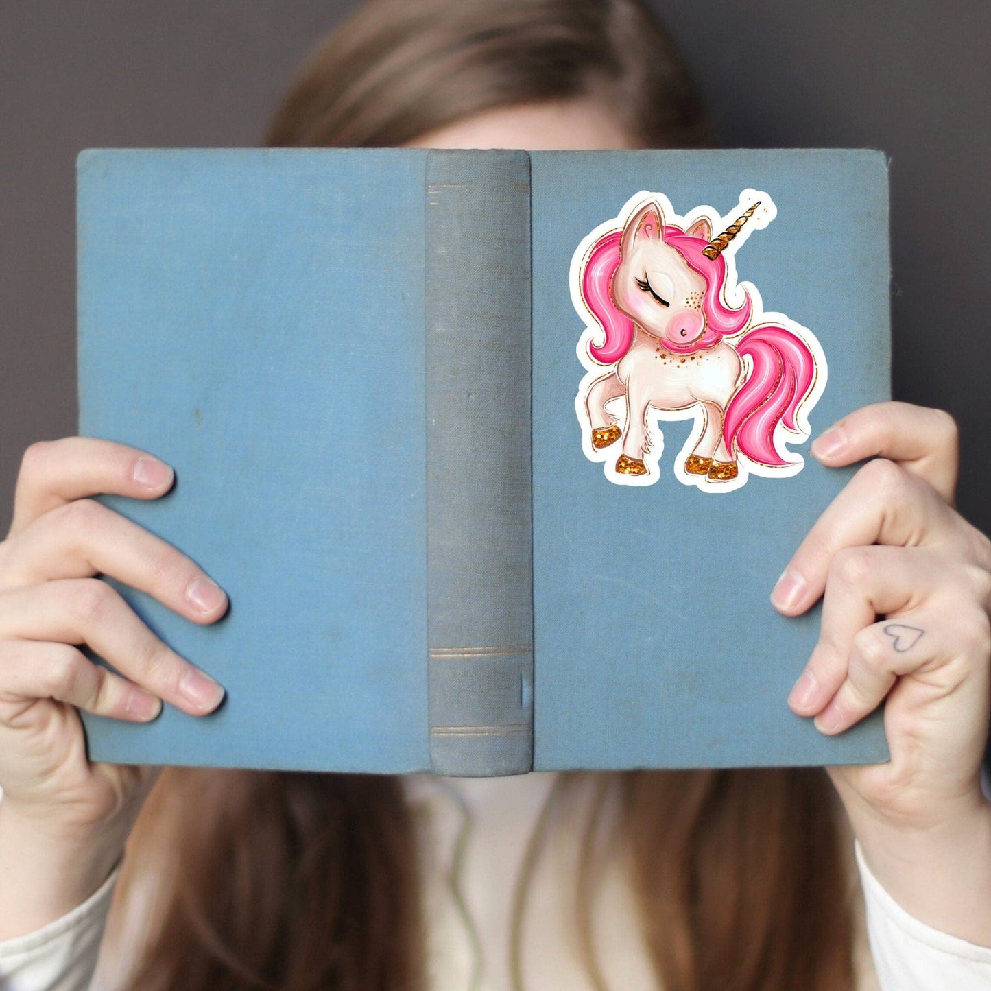 Pink Unicorn Cute Sticker with Closed Eyes / Waterproof: Waterproof Matte