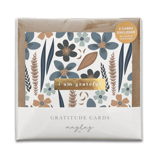 Misty Bloom Floral "I Am Grateful" Gratitude Greeting Cards (Set of 2) — Pay-It-Forward Thank You Cards