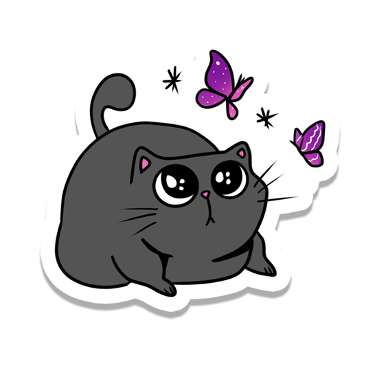 Cat | Butterflies | Animal | Waterproof Vinyl Sticker | 2.7"