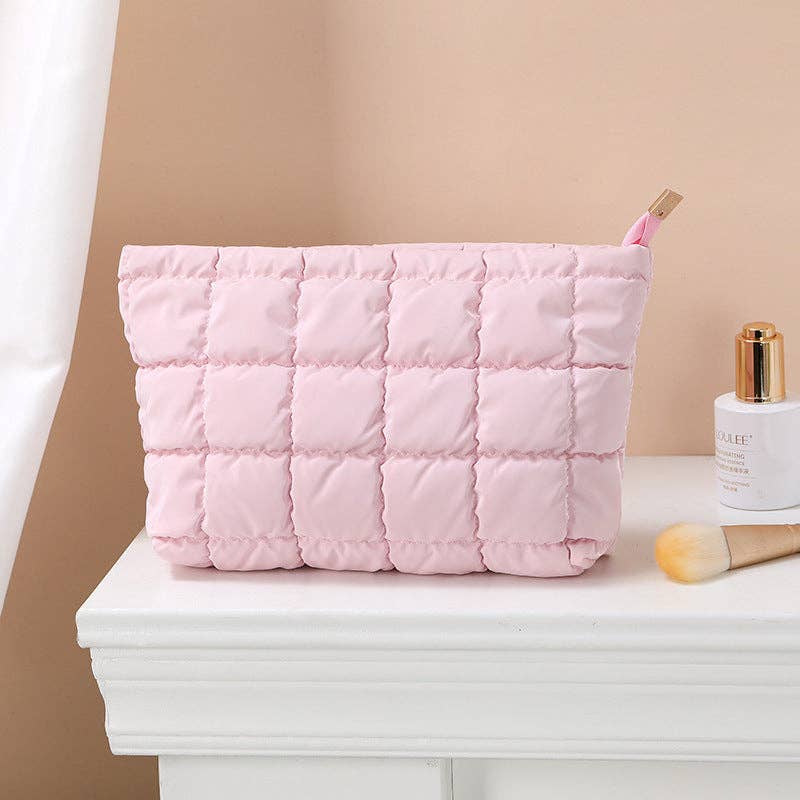 Puffer cosmetic bag small toiletry zipper bag: Cream White