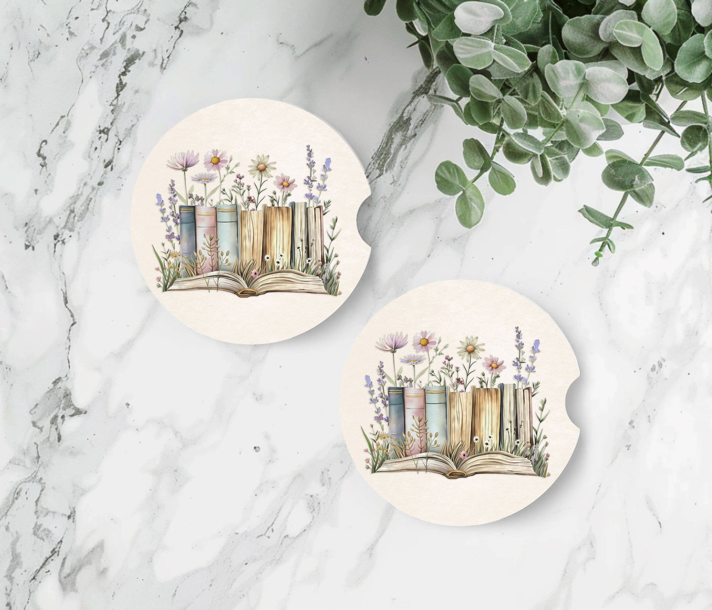 Book Lover Car Coasters - Neoprene Set of 2