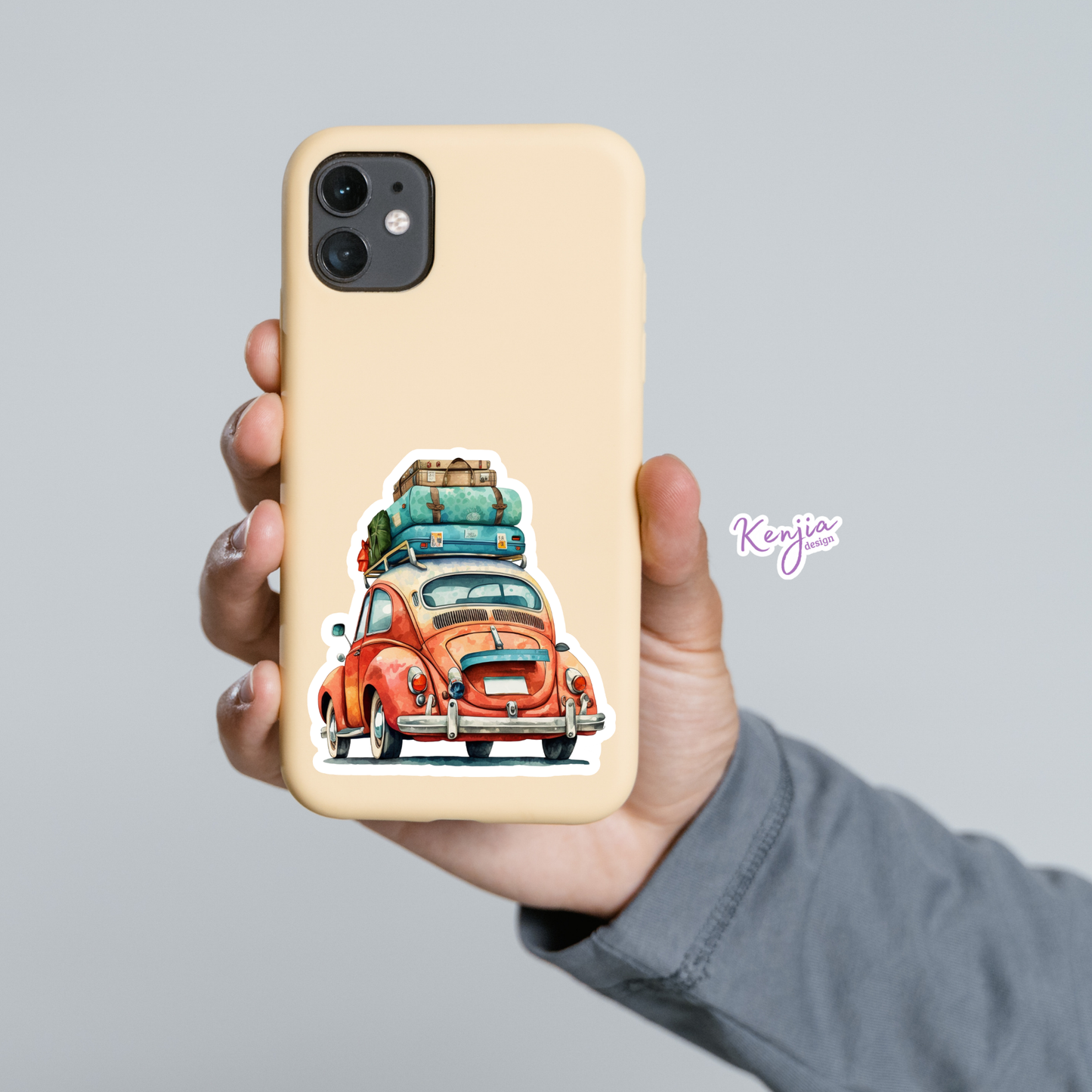 Cute handmade Traveling Car with Watercolor Effect: Waterproof Matte