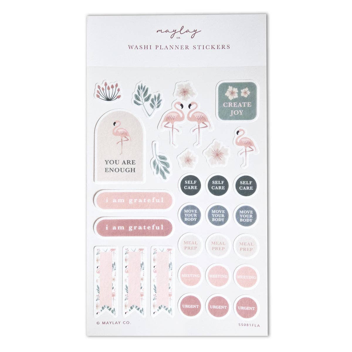 Flamingos Floral Washi Planner Stickers — Mindful Sticker Sheet for Planners, Journals & Bullet Journaling