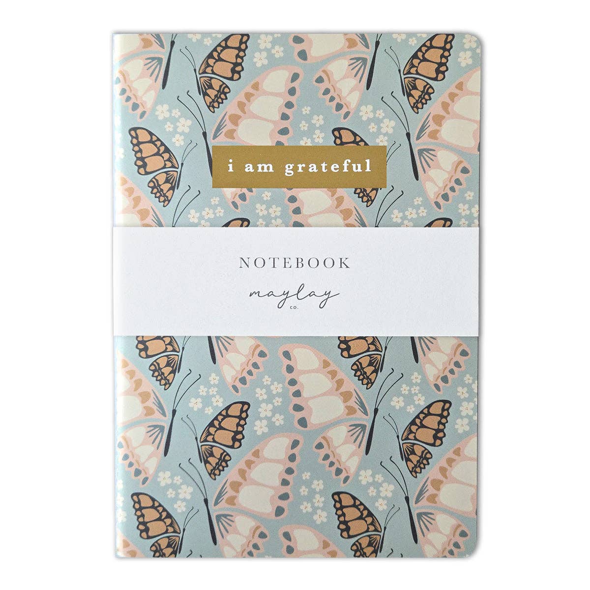 Butterfly Floral "I Am Grateful" Jotter Notebook — Gold Foil with Dotted Grid Pages B6 Size
