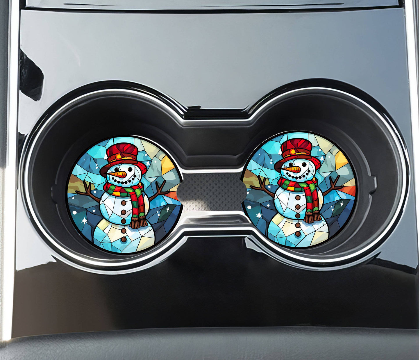 Winter Snowman Christmas Car Coasters - Neoprene Set of 2