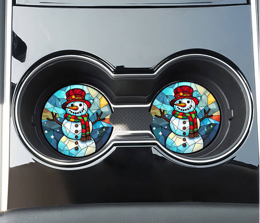 Winter Snowman Christmas Car Coasters - Neoprene Set of 2