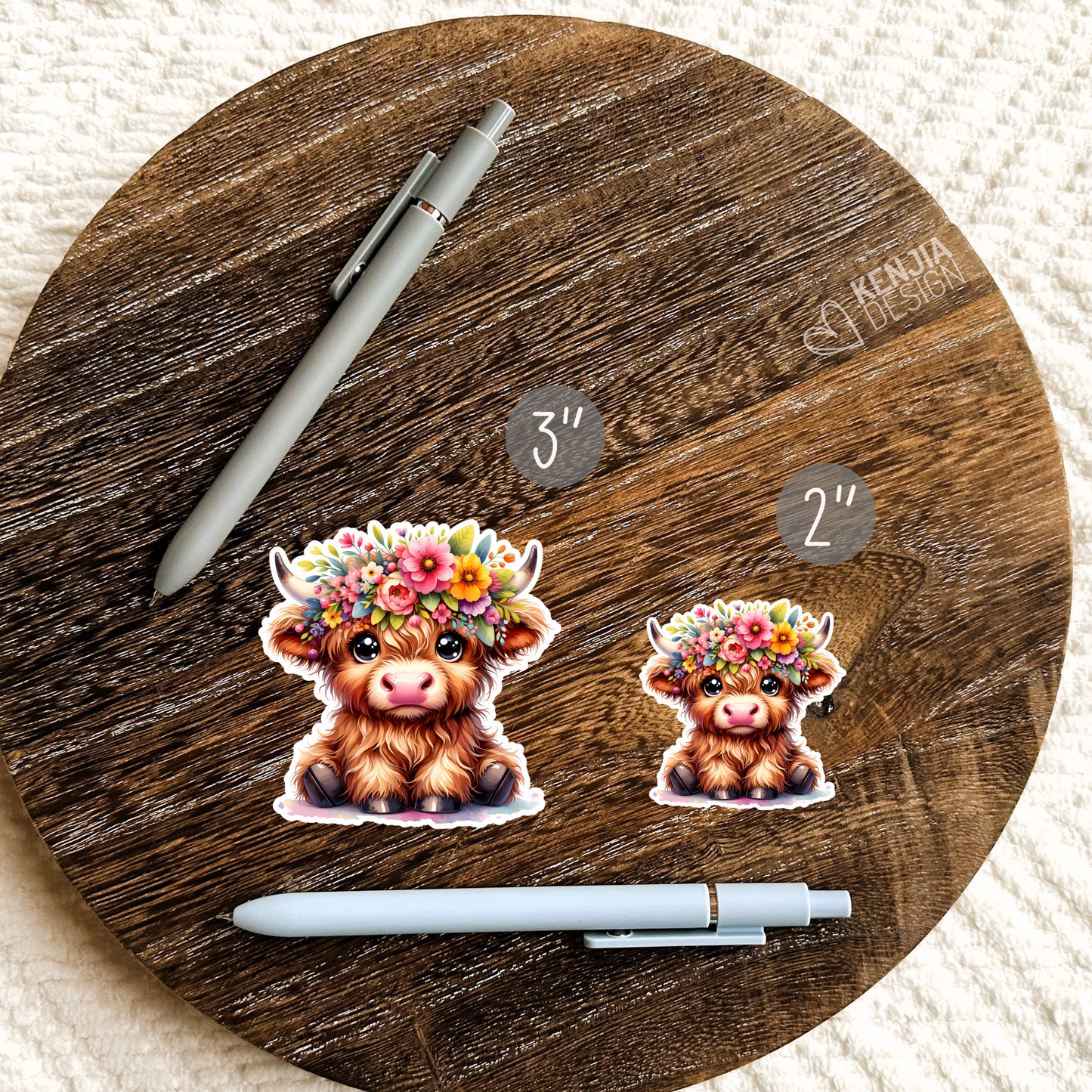 Cute Baby Highland Cow Stickers / Floral Farm Animal Lover : Matte Stickers 2''