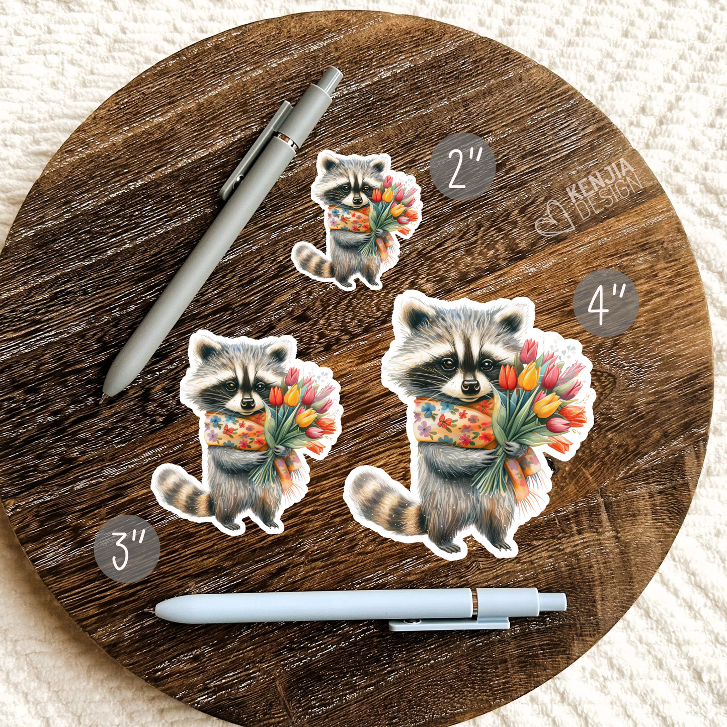 Raccoon With Summer Flowers Stickers & Magnets / Watercolor: Matte Stickers 2''