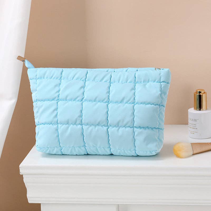 Puffer cosmetic bag small toiletry zipper bag: Dark Brown