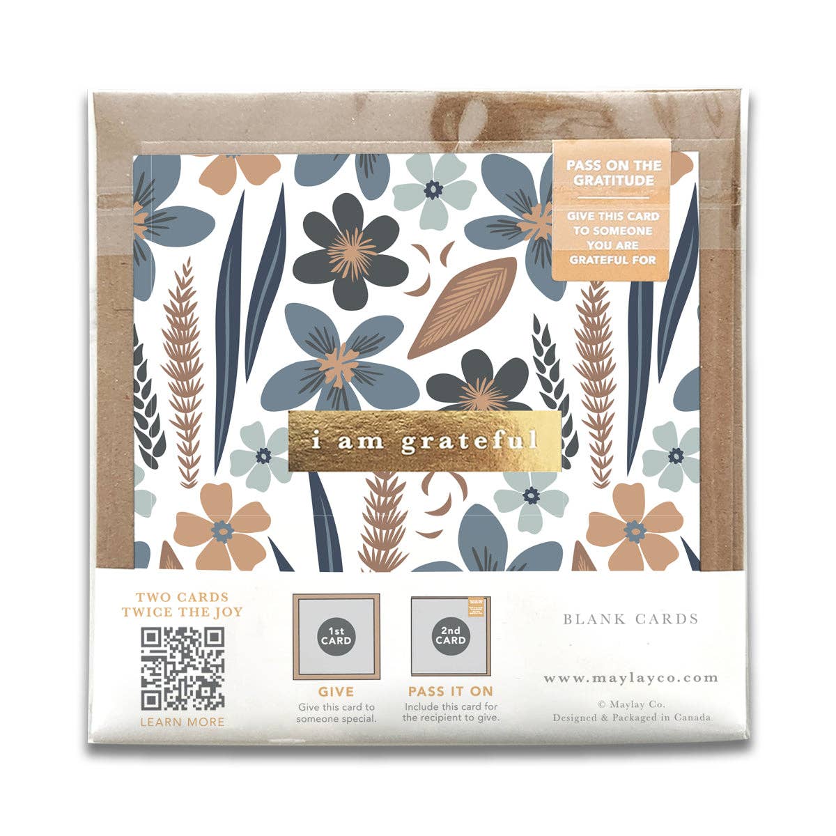 Misty Bloom Floral "I Am Grateful" Gratitude Greeting Cards (Set of 2) — Pay-It-Forward Thank You Cards
