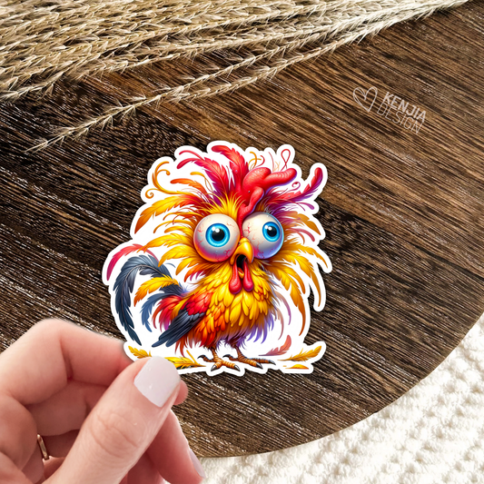 Cute Funny Crazy Rooster Chicken Stickers / Animal Farm: Matte Stickers 2''