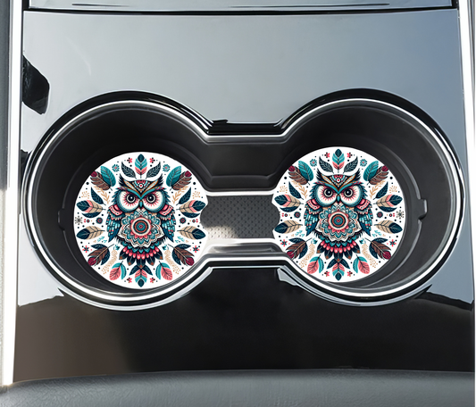Owl Mandala Car Coasters - Neoprene Set of 2