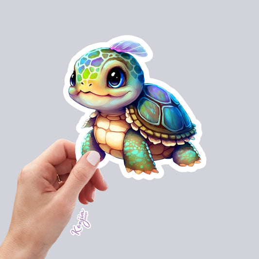 Baby Turtle Sticker with watercolor effect / Waterproof: Waterproof Matte