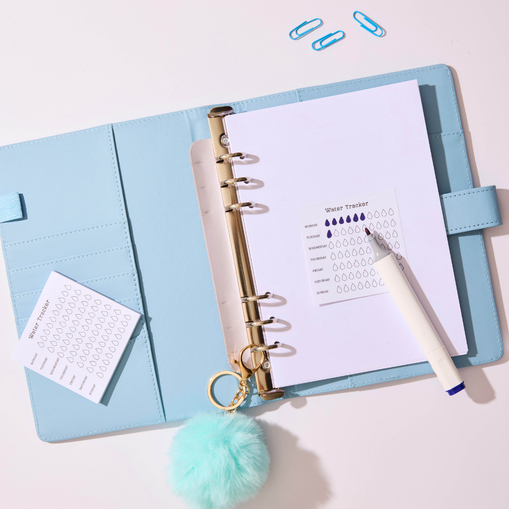 A5 Binder: 6 Hole with Elastic Pen Holder & Magnetic Closure: White