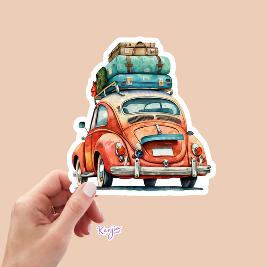Cute handmade Traveling Car with Watercolor Effect: Waterproof Matte