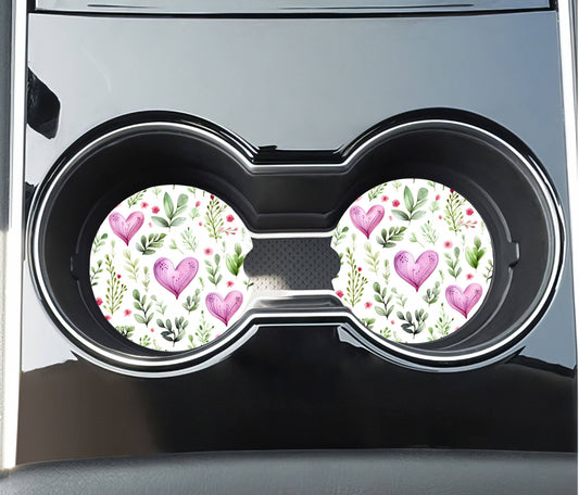Hearts & Plants Car Coasters - Neoprene Set of 2