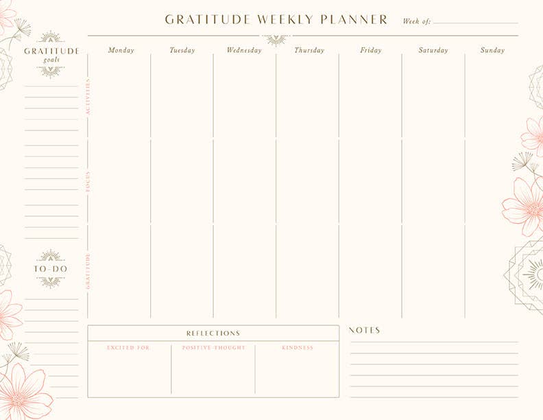 Gratitude Weekly Planner Notepad