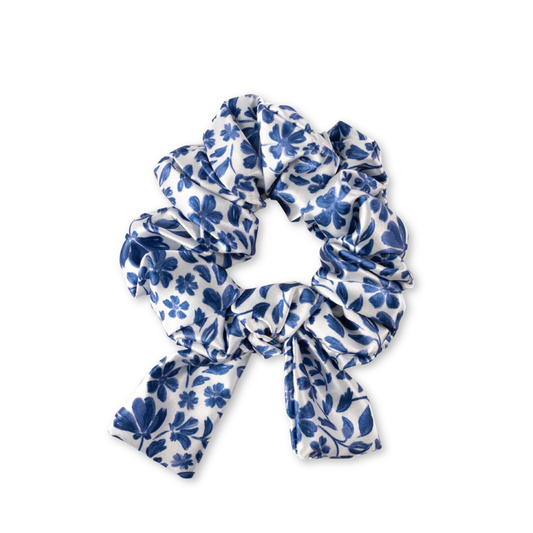 Porcelain Floral Satin Scrunchie