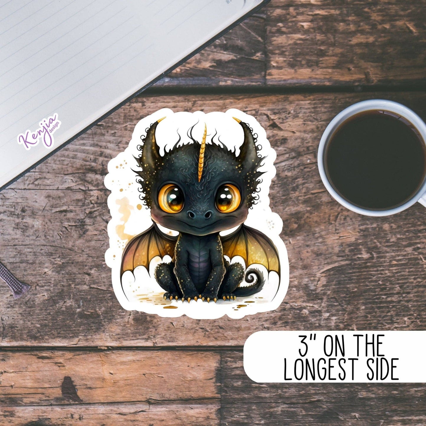 Cute Black Dragon Sticker / Waterproof: Waterproof Matte