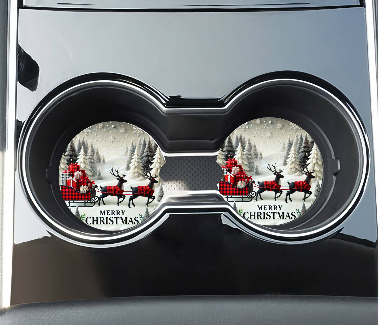 Merry Christmas Car Coasters -Neoprene Set of 2