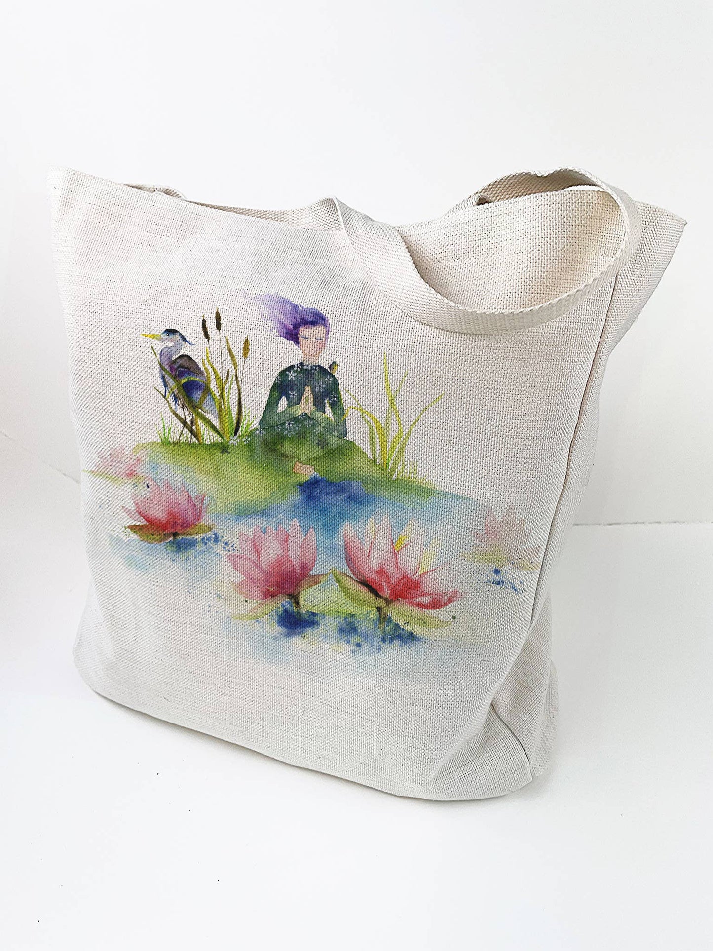 Large Linen/Canvas Tote Bag - Lotus - Nature Meditation