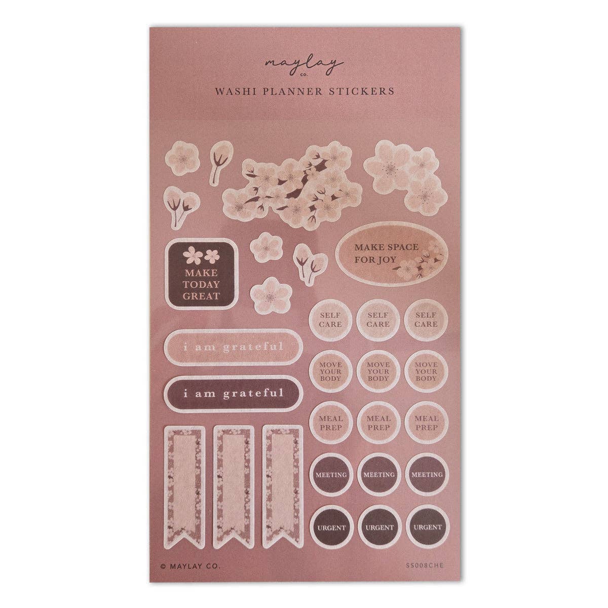 Cherry Blossoms Floral Washi Planner Stickers — Mindful Sticker Sheet for Planners, Journals & Bullet Journaling
