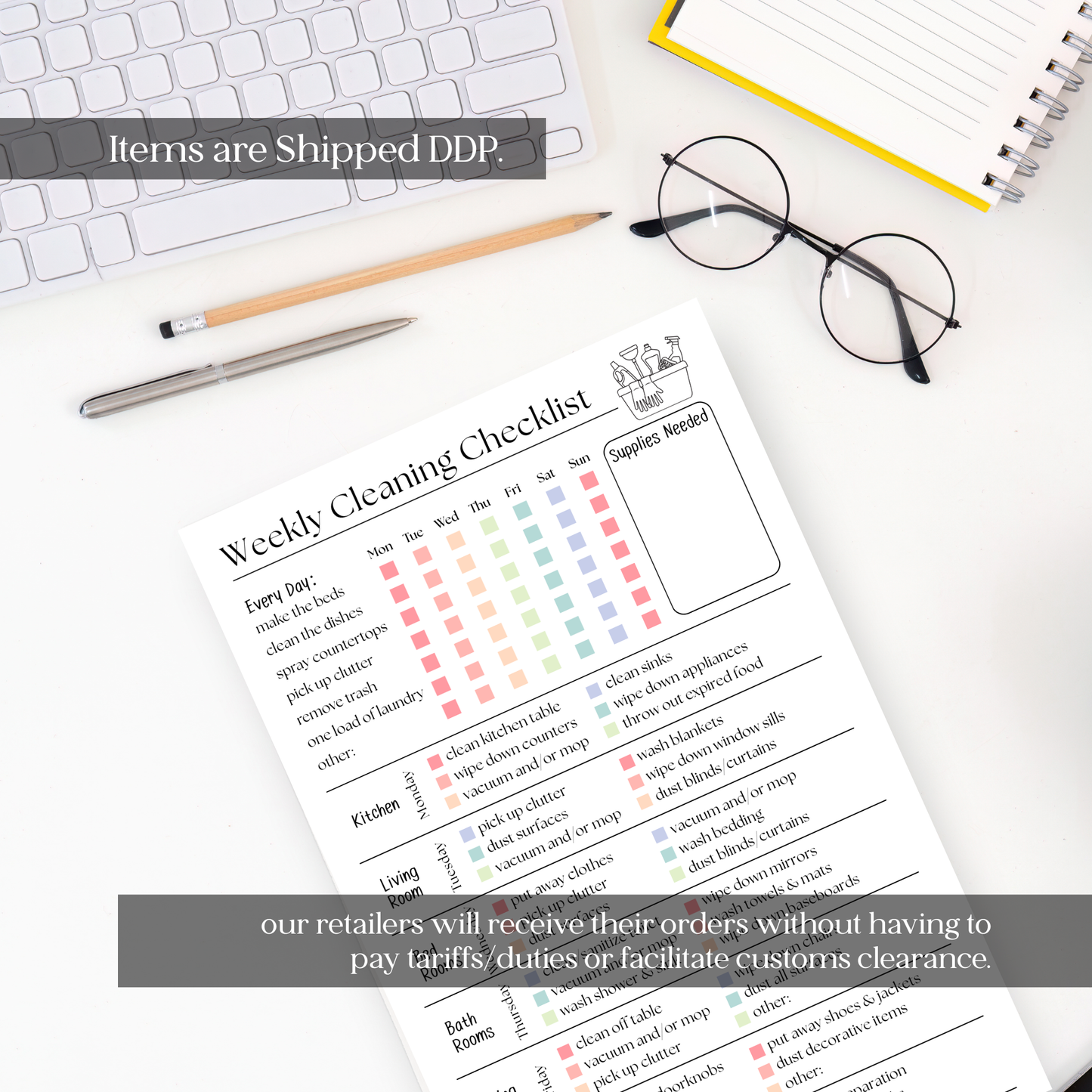 Weekly Cleaning Checklist: 50-Page Notepad