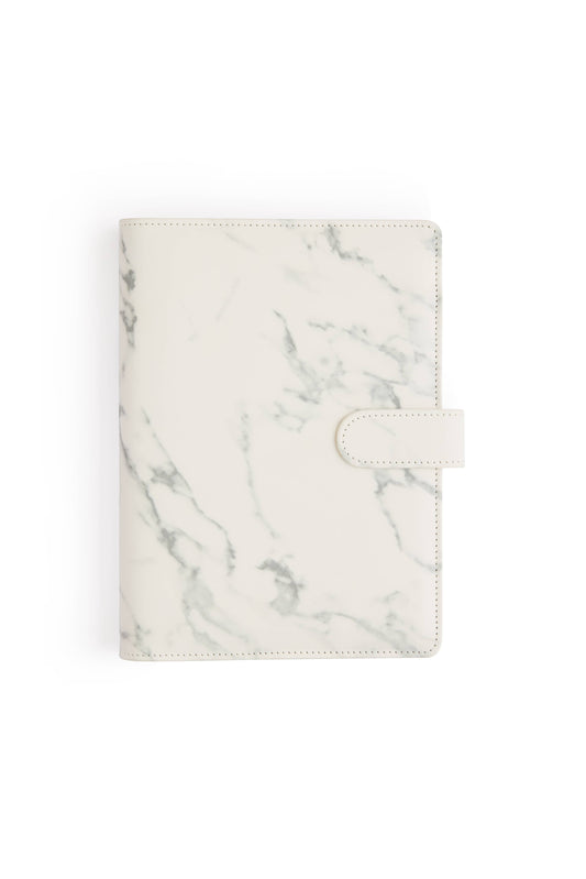 A5 Binder: 6 Hole with Elastic Pen Holder & Magnetic Closure: Marbled white