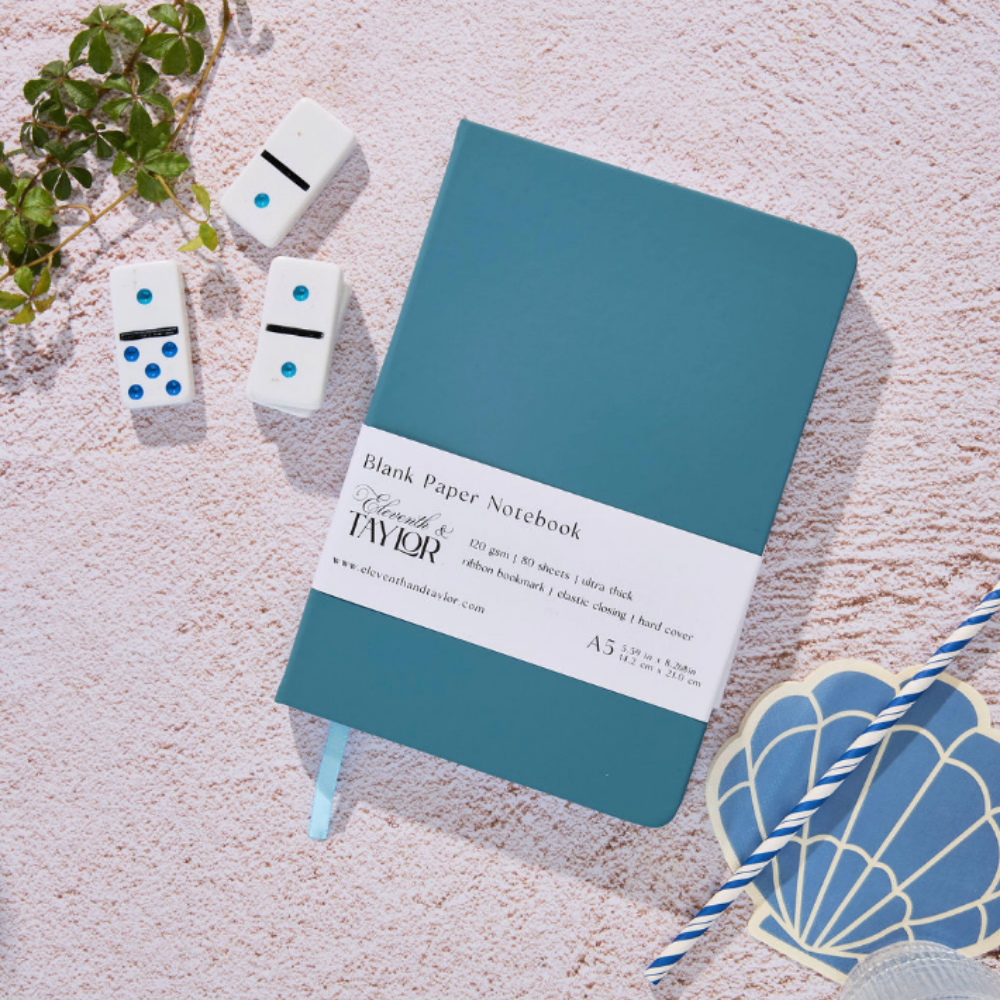160 Page A5 Blank Journals: 120 GSM Thick Blank Card Stock: Ocean blue