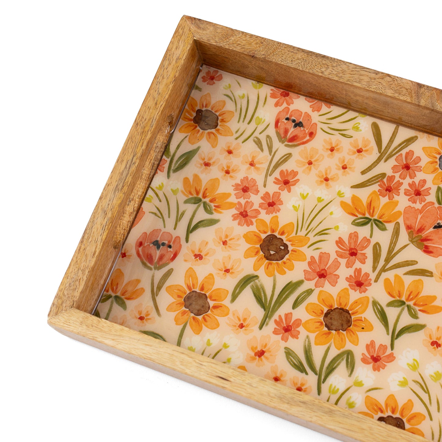 Sunny Poppies Mango Wood Tray