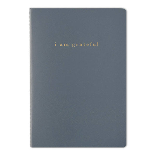 Blue "I Am Grateful" Jotter Notebook — Gold Foil with Dotted Grid Pages B6 Size