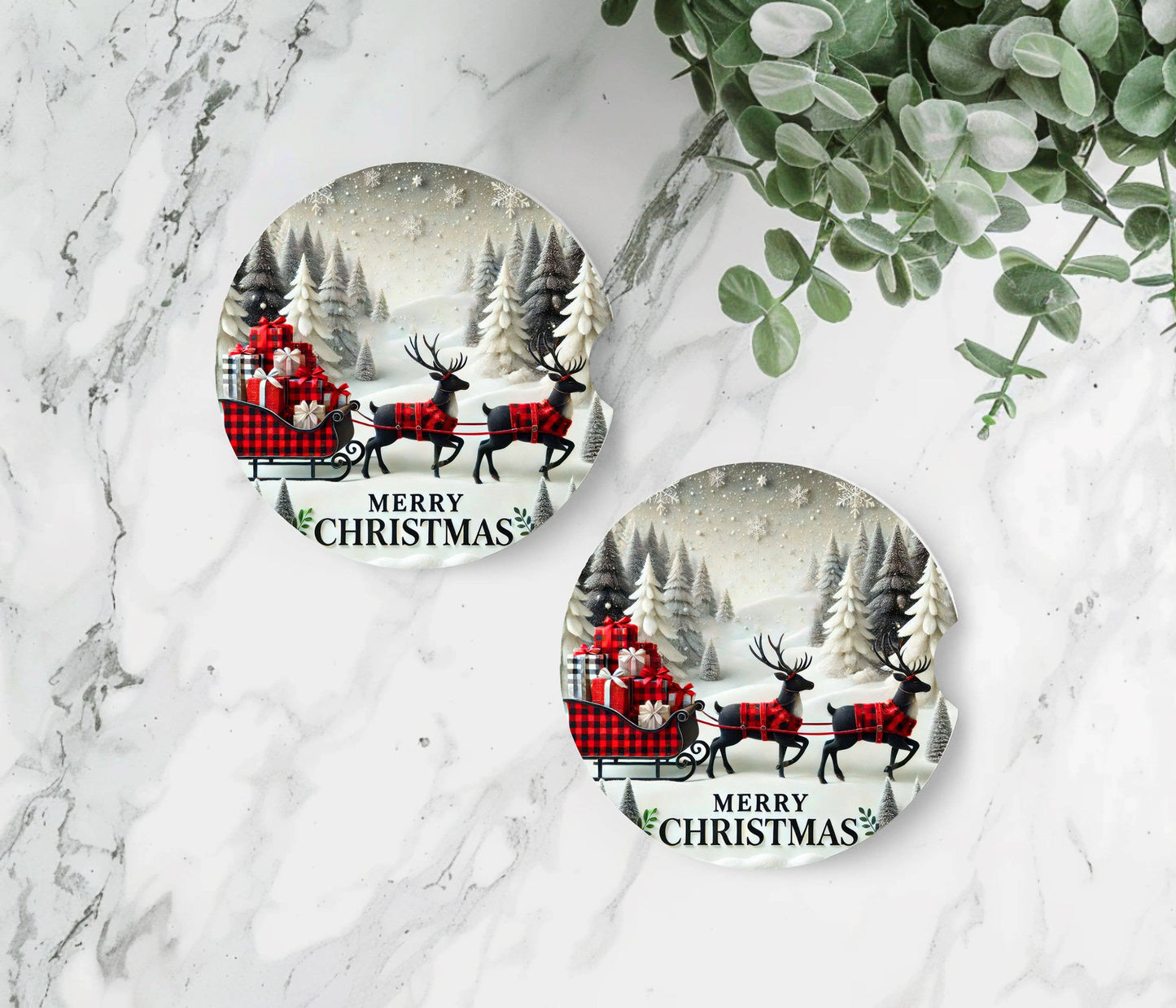 Merry Christmas Car Coasters -Neoprene Set of 2