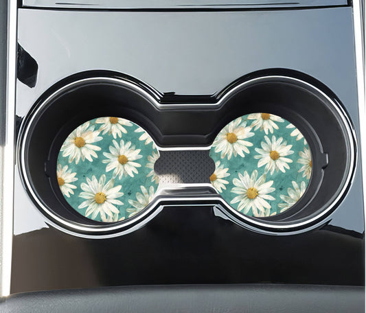 Daisy Flower Car Coasters - Neoprene Set of 2