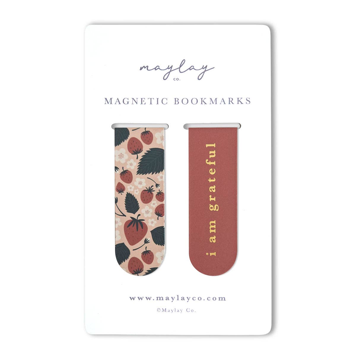 Strawberries Floral "I Am Grateful" Magnetic Bookmarks (Set of 2) — Page Markers for Books, Journals & Planners