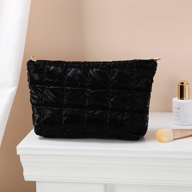 Puffer cosmetic bag small toiletry zipper bag: Sky Blue