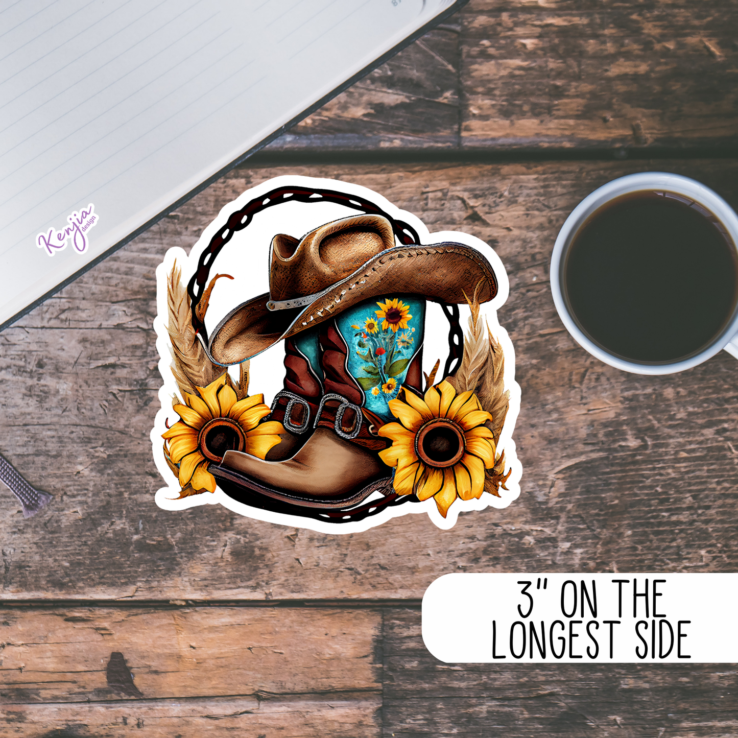 Cute Western Boots Sticker with Watercolor Effect: Waterproof Matte