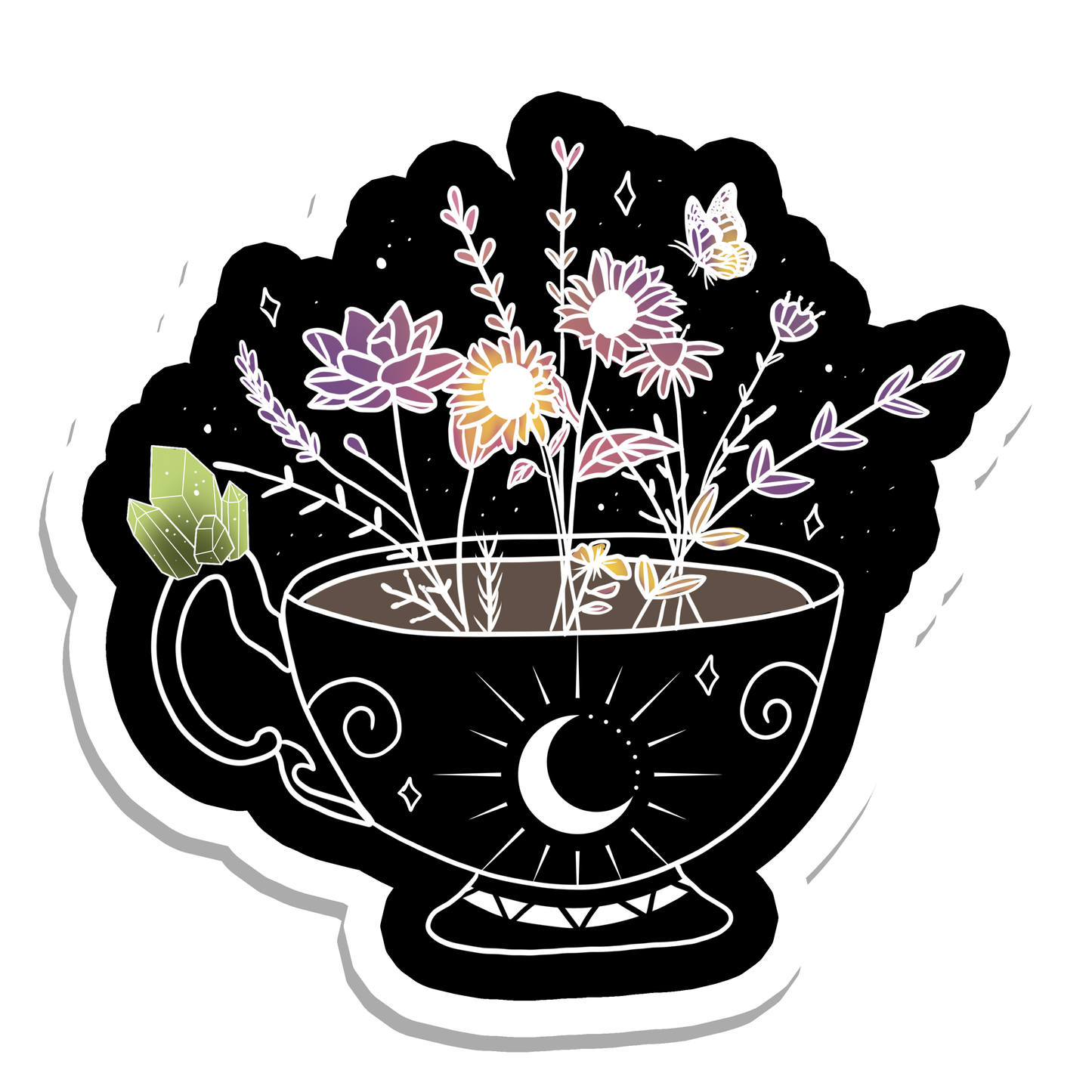 Tea Cup | Flowers | Witch | Waterproof Vinyl Sticker | 2.5"