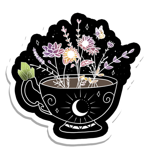 Tea Cup | Flowers | Witch | Waterproof Vinyl Sticker | 2.5"