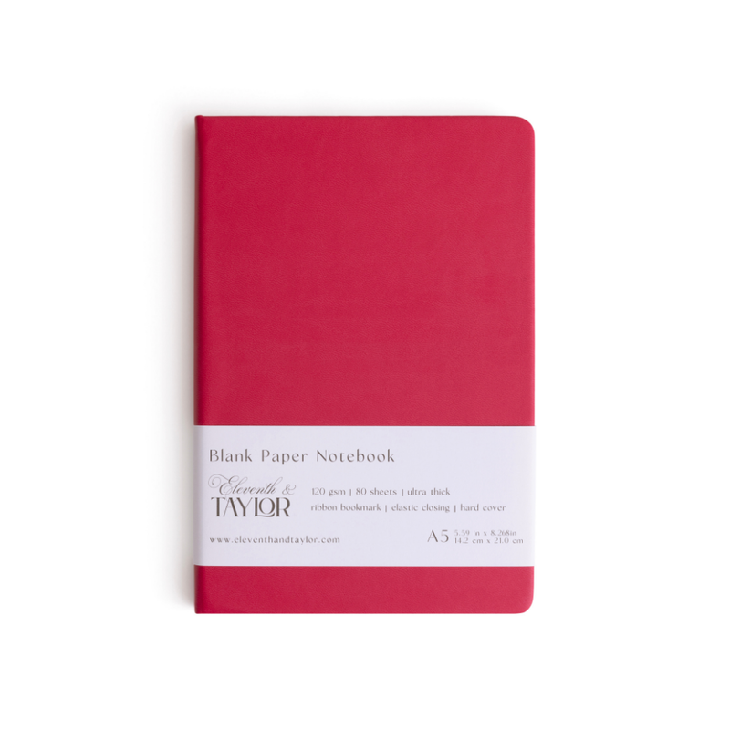 160 Page A5 Blank Journals: 120 GSM Thick Blank Card Stock: Fuschia Pink