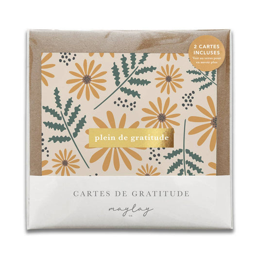 French Hello Daisy Floral  « Plein de Gratitude » — Cartes de Gratitude (Ensemble de 2) — Cartes à Transmettre