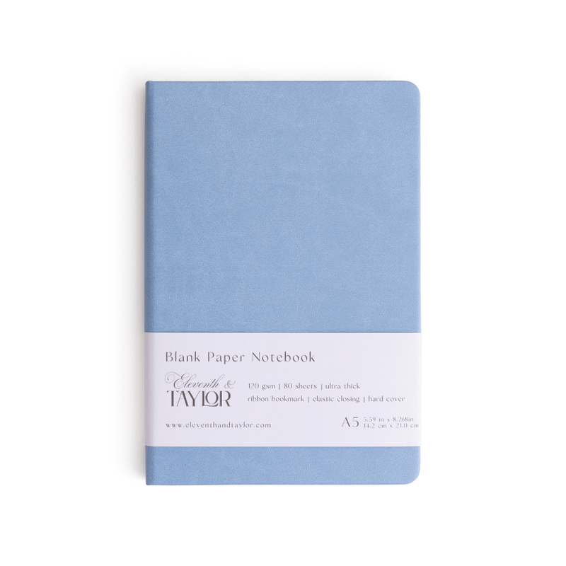 160 Page A5 Blank Journals: 120 GSM Thick Blank Card Stock: Blue